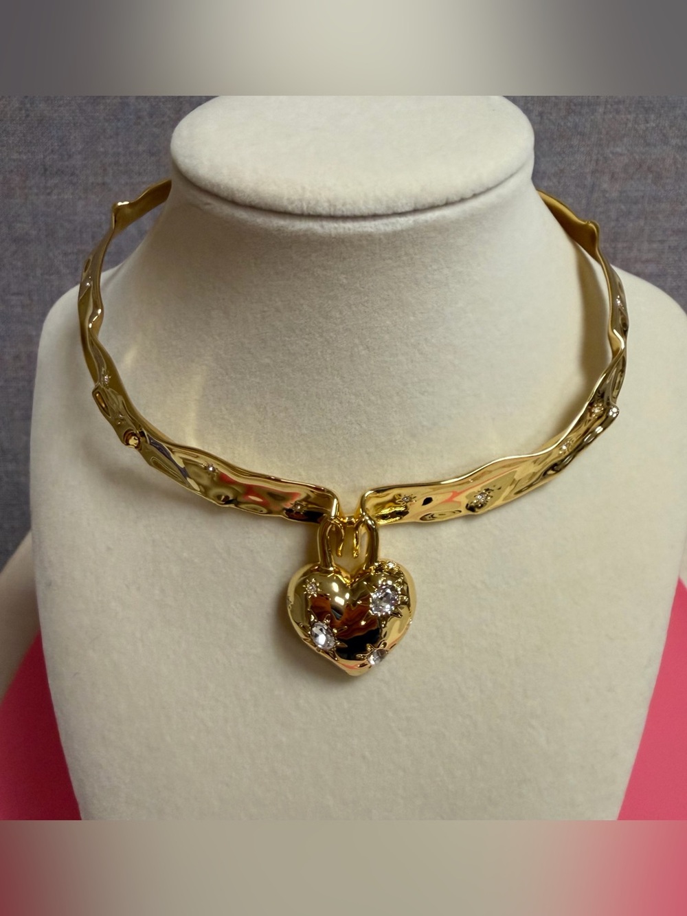 Alexis Bittar Starburst Crystal Puffy Heart Collar Necklace In Gold NWT